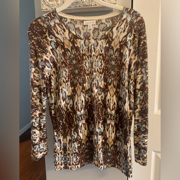 Garnet Hill Brown and Blue 100% Merino Wool Cardigan - Picture 3 of 5